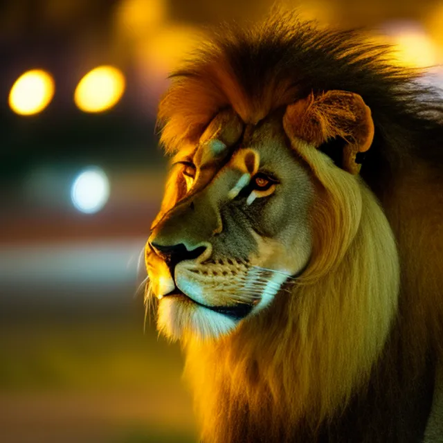 a smiling lion at night. make the lion's mane white