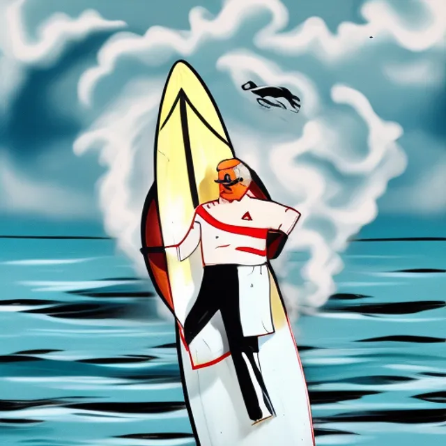 colonel sanders on a surf board