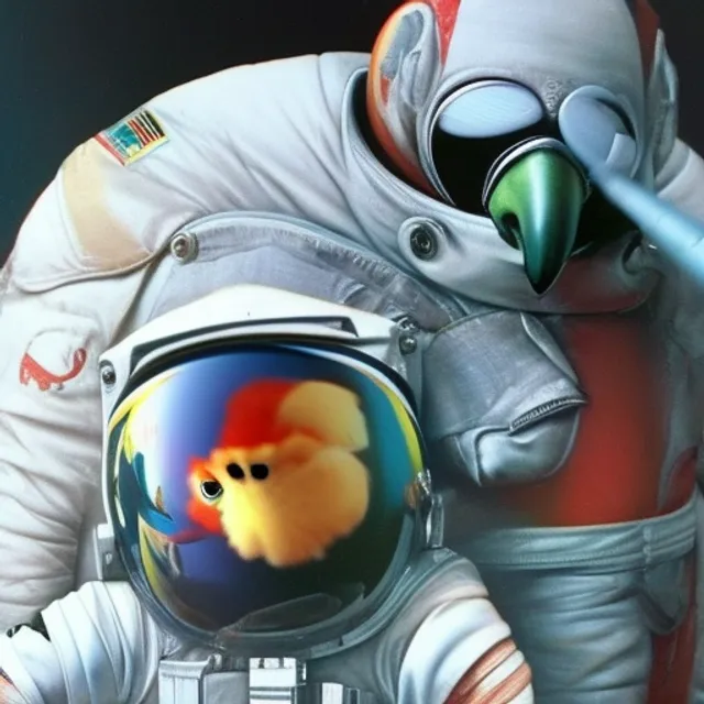  Parrot in a space suit on the moon