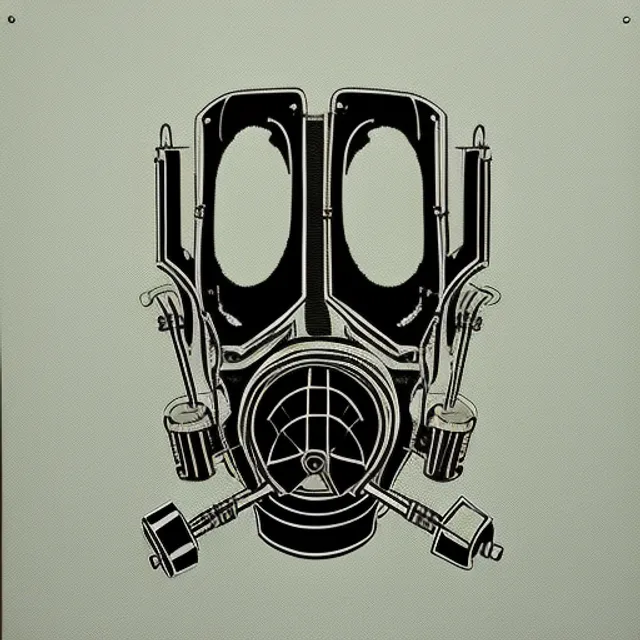 A machine mixing music in a gas mask