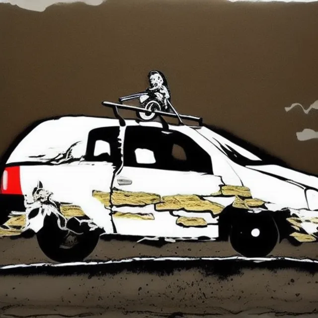 a car painted in a banksy style