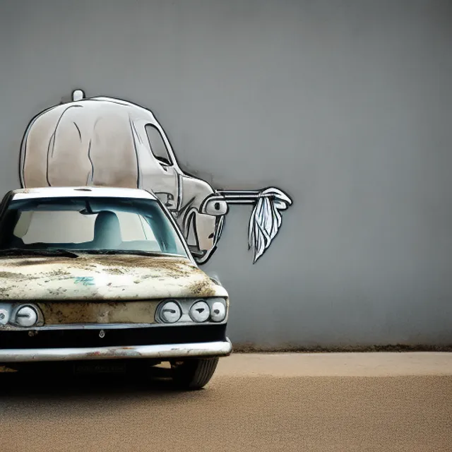 a car painted in a banksy style