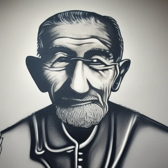 Graffiti illustration of an old man aging backwards. begin aging the man backwards