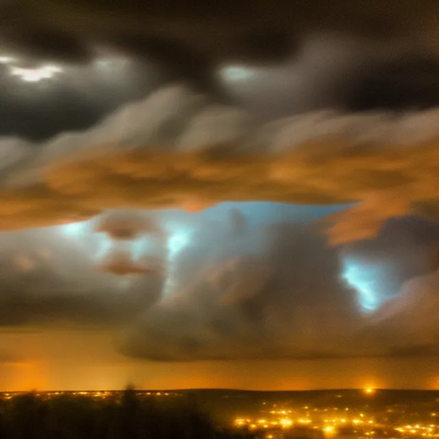 thunderclouds in the night sky