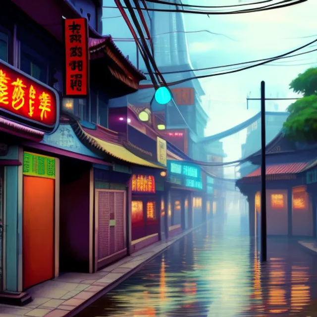 STUDIO GHIBLI, quiet China Town daytime Bangkok, Monsoon day in Bangkok citypop,, concept art of a peaceful nostalgia, city pop style, Thailand minimal, vintage nostalgia, optimist future by Claude Lorrain. intricate artwork by Tooth Wu and wlop and beeple and dan mumford and greg rutkowski and nekroxiii. halo. octane render, cinematic, hyper realism, very detailed, octane render, 8k, depth of field, bokeh. iridescent accents. vibrant.