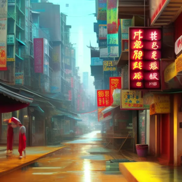 STUDIO GHIBLI, quiet China Town daytime Bangkok, Monsoon day in Bangkok citypop,, concept art of a peaceful nostalgia, city pop style, Thailand minimal, vintage nostalgia, optimist future by Claude Lorrain. intricate artwork by Tooth Wu and wlop and beeple and dan mumford and greg rutkowski and nekroxiii. halo. octane render, cinematic, hyper realism, very detailed, octane render, 8k, depth of field, bokeh. iridescent accents. vibrant.