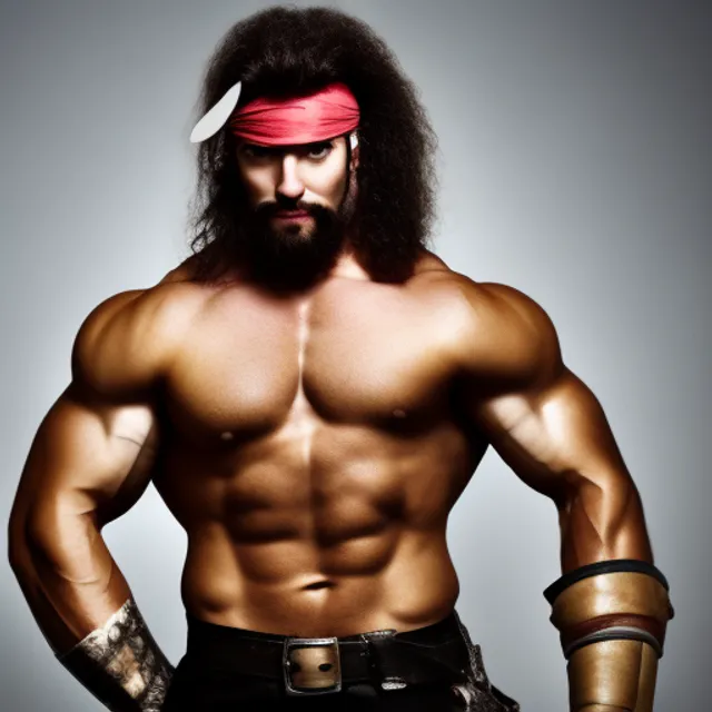 man staring at camera straight, pirate, muscular man. the pirate slowly turns into a female growing bobs, their hair grows long, they grow a skirt, their beard retracts