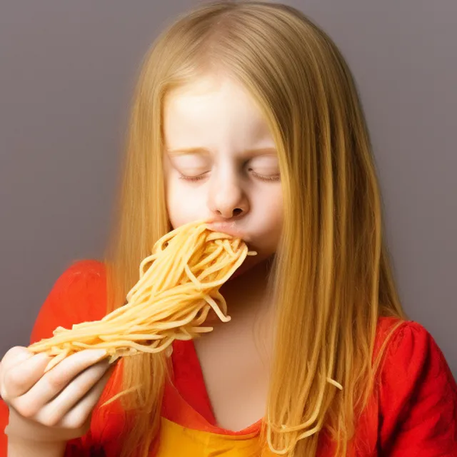 girl eating spagetti from bowl