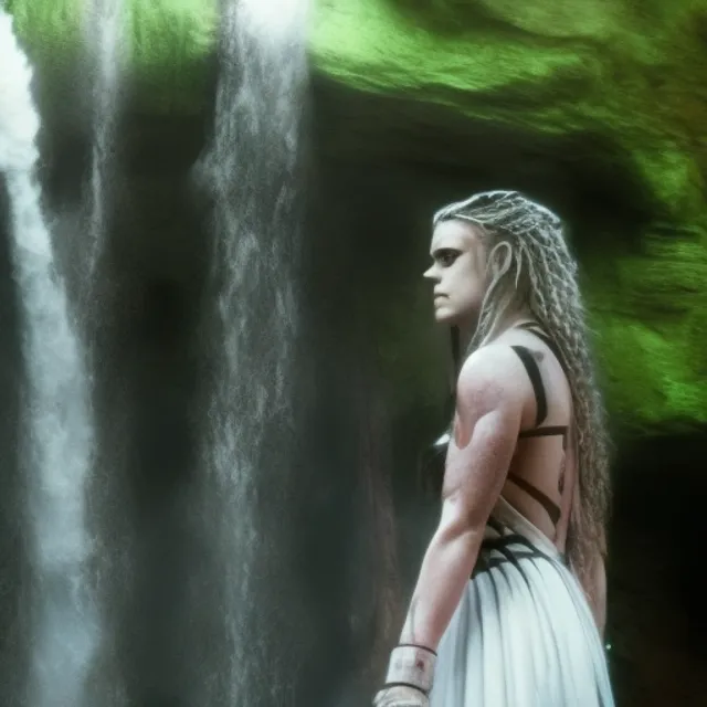 highly detailed photo of lexa the 100 and Clarke Griffin the 100 as queens, ultra hd, soft kiss white dress, fantas, 4k hd, kissing, cute, beautiful, underneath a waterfall, lesbian