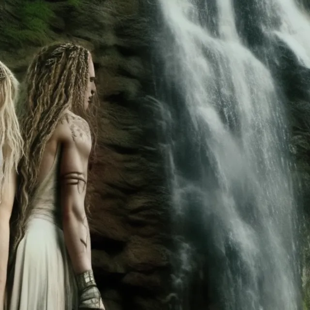 highly detailed photo of lexa the 100 and Clarke Griffin the 100 as queens, ultra hd, soft kiss white dress, fantas, 4k hd, kissing, cute, beautiful, underneath a waterfall, lesbian