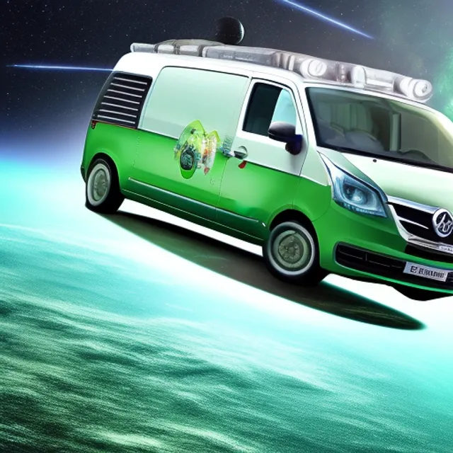 Green Wolkswagen transporter van in space