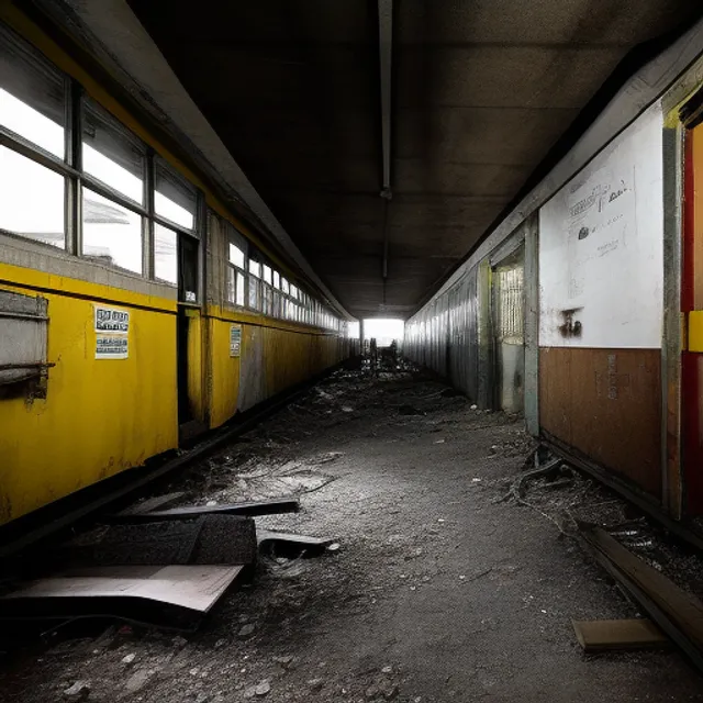 An abandoned space shpi in a station in an unknown part of the universe. The corridors are dark and dusty, with debris and rubble everywhere. This station was once full of life and activity, but now it seems abandoned for years. Occasionally you can hear the sound of the wind blowing through the corridors, but otherwise it is quiet and eerie. The control room is deserted and the screens are black, and the machines seem to have come to a standstill long ago. The only light comes from the flashing red warning lights, which create a strange atmosphere. It is clear that something serious happened at this station at some point, but what it was remains a mystery. It feels like loneliness and lostness, like being all alone in an unknown corner of space. Yet you also feel a sense of adventure and curiosity, which may still be discovered in this mysterious environment and a window with the view of the galaxy.