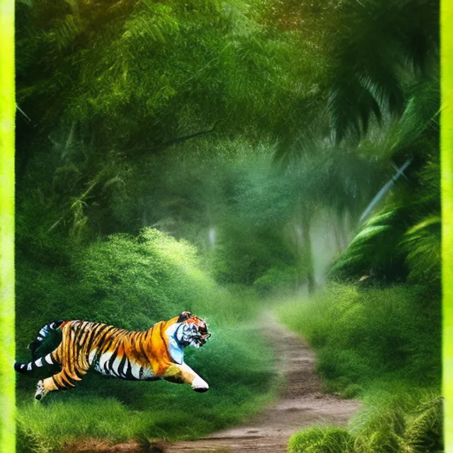 Tiger running in the jungle - turn into a roaring tiger!. turn into a tiger