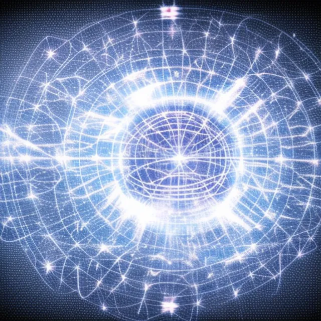 “A blueprint drawing of the solar system, with quantum particles appearing and disappearing. animate quantum particles appearing and disappearing”