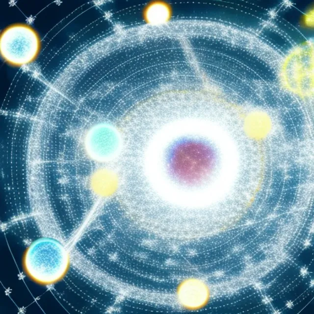“A blueprint drawing of the solar system, with quantum particles appearing and disappearing. animate quantum particles appearing and disappearing”