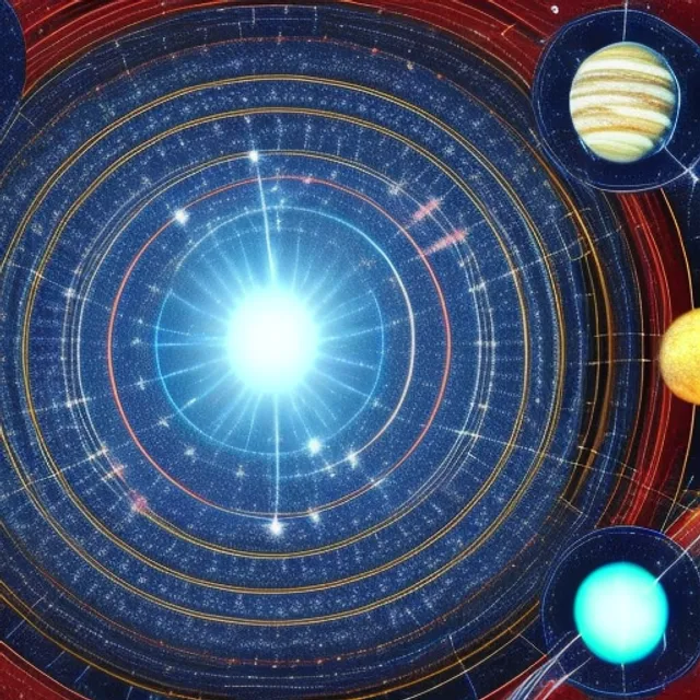 A blueprint drawing of the solar system, with quantum particles appearing and disappearing. animate quantum particles appearing and disappearing