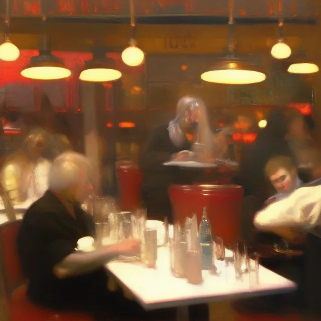 https://s.mj.run/kKTI-EKyrwA, nostalgic, heavy metal band, playing to a crowded coffee shop, Oil paint, glaze, impasto, Mark Legue, Jeremy Mann, Anders Zorn, Donato Giancola --ar 2:1 --uplight --s 750