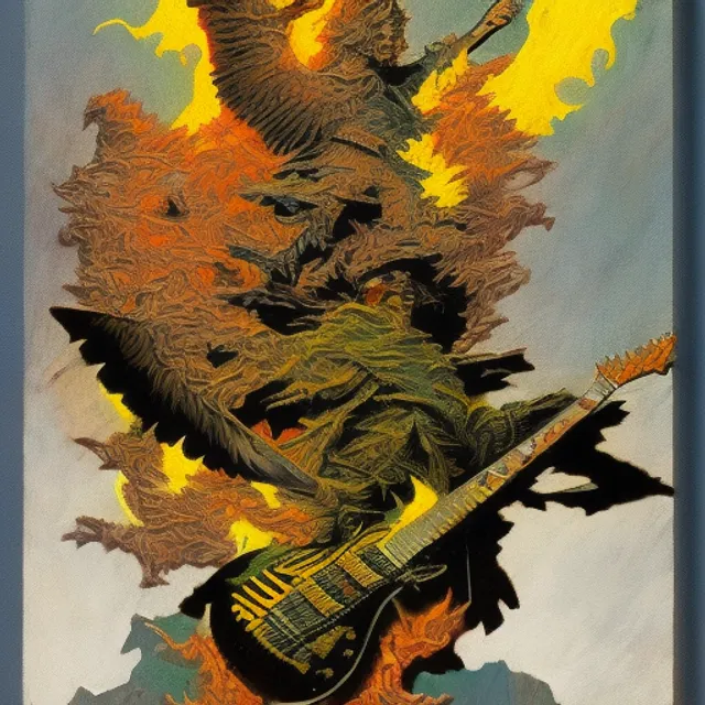 lightning striking a heavy metal electric flyng v guitar carved out of a mountain, very dramatic, painted by Frank Frazetta and Alex Ross Norman Rockwell, oil, gouache, airbrushed, incredible,