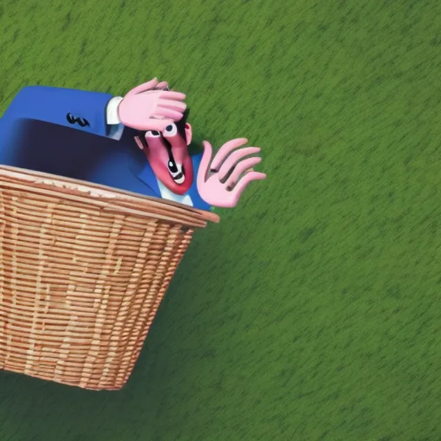 A cartoon man falls in a basket