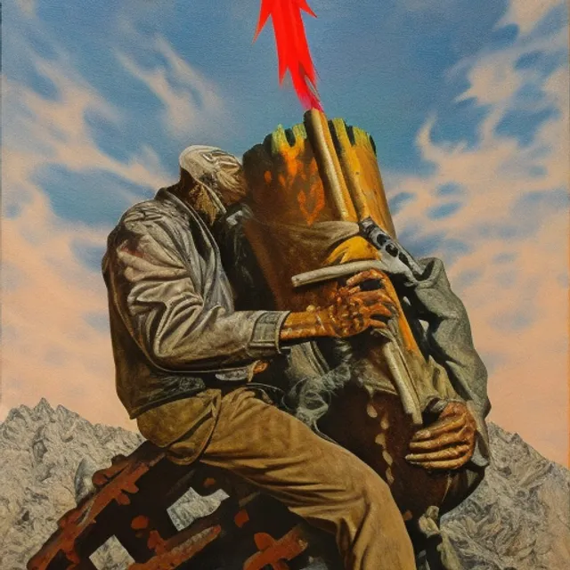 single lightning bolt striking a heavy metal drummer carved out of a mountain, very dramatic, painted by Norman Rockwell, oil, gouache, airbrushed, incredible, movie poster art
