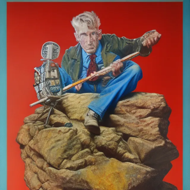 single lightning bolt striking a rock n roll drummer carved out of a mountain, very dramatic, painted by Norman Rockwell, oil, gouache, airbrushed, incredible, movie poster art