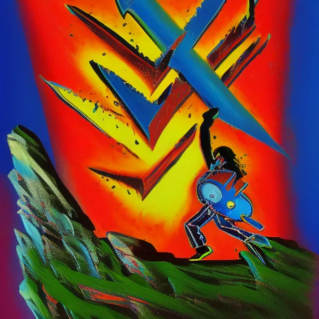 single lightning bolt striking a rock n roll drummer carved out of a mountain, very dramatic, painted by Peter Max, oil, gouache, airbrushed, incredible, movie poster art