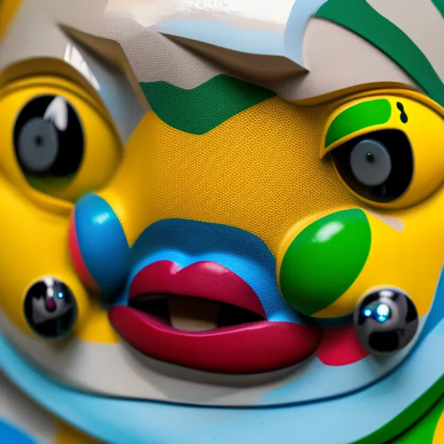 “ um close-up de uma estatueta com olhos que mudam de cor para combinar com a pintura retrô da van. alteração para mudar os olhos para verde, van retro volkswagen: 1.1) (anexado ao balão de ar quente: 1.2), (cores escuras: 1.2), papel de parede estilo snthwve ”
Prompt completo: um close-up de uma estatueta