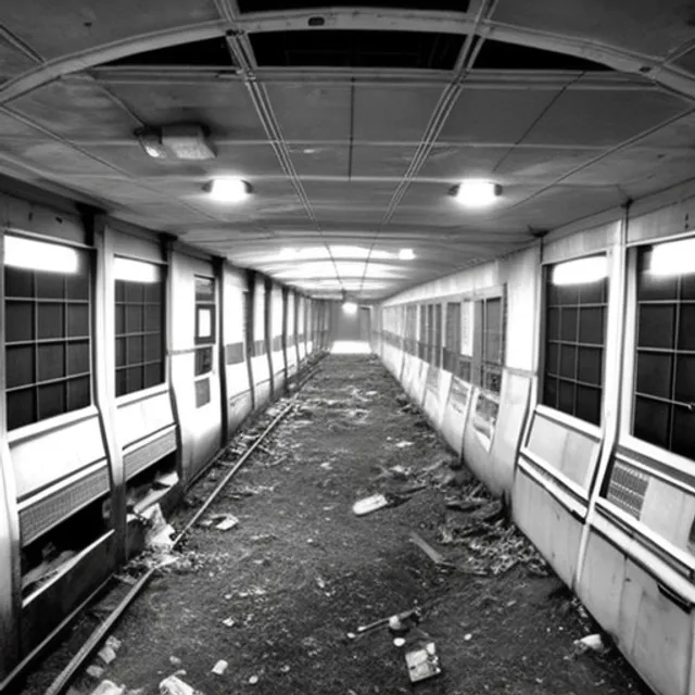 An abandoned space ship in a space station in an unknown part of the universe. The corridors are dark and dusty, with debris and rubble everywhere. This station was once full of life and activity, but now it seems abandoned for years. Occasionally you can hear the sound of the wind blowing through the corridors, but otherwise it is quiet and eerie. The control room is deserted and the screens are black, and the machines seem to have come to a standstill long ago. The only light comes from the flashing red warning lights, which create a strange atmosphere. It is clear that something serious happened at this station at some point, but what it was remains a mystery. It feels like loneliness and lostness, like being all alone in an unknown corner of space. Yet you also feel a sense of adventure and curiosity, which may still be discovered in this mysterious environment.