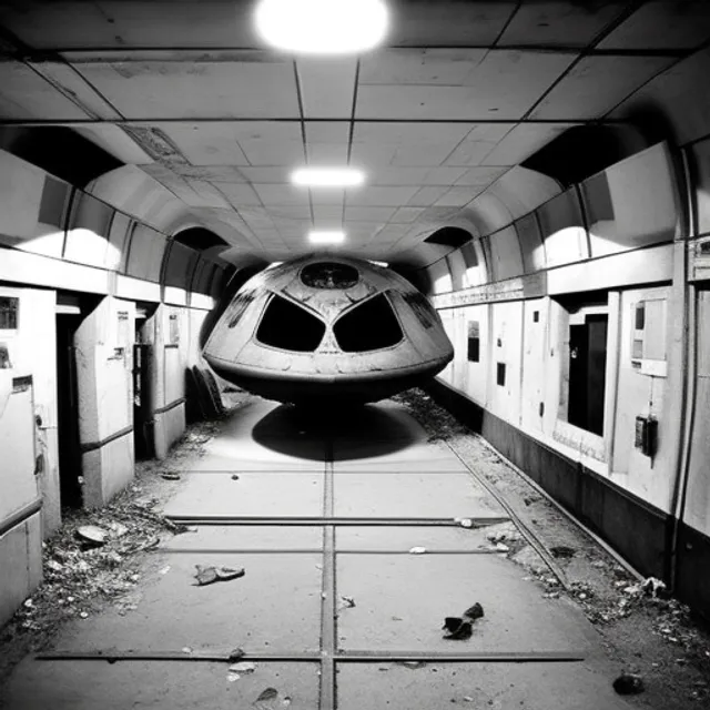 An abandoned space ship in a space station in an unknown part of the universe. The corridors are dark and dusty, with debris and rubble everywhere. This station was once full of life and activity, but now it seems abandoned for years. Occasionally you can hear the sound of the wind blowing through the corridors, but otherwise it is quiet and eerie. The control room is deserted and the screens are black, and the machines seem to have come to a standstill long ago. The only light comes from the flashing red warning lights, which create a strange atmosphere. It is clear that something serious happened at this station at some point, but what it was remains a mystery. It feels like loneliness and lostness, like being all alone in an unknown corner of space. Yet you also feel a sense of adventure and curiosity, which may still be discovered in this mysterious environment. with a view of space