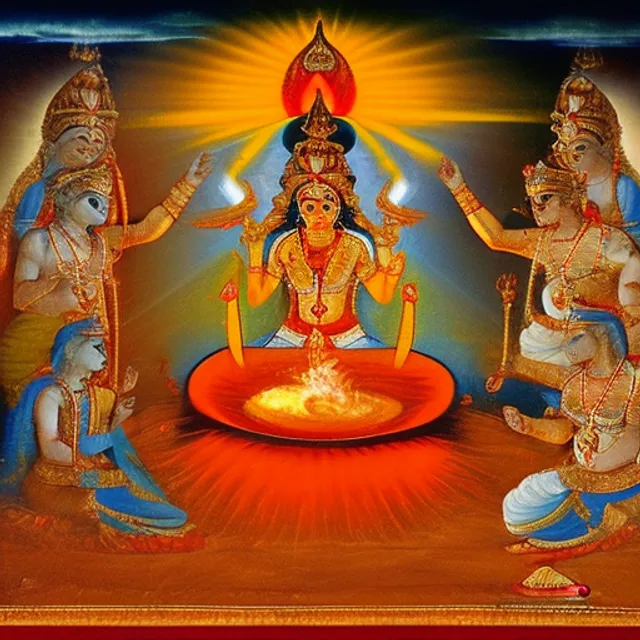 The image of Brahma and Vishnu engaged in a heated argument, with the Jyotirlinga appearing before them as a huge pillar of fire.