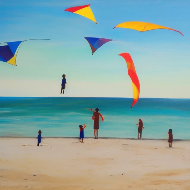 boys flying kite on the beach