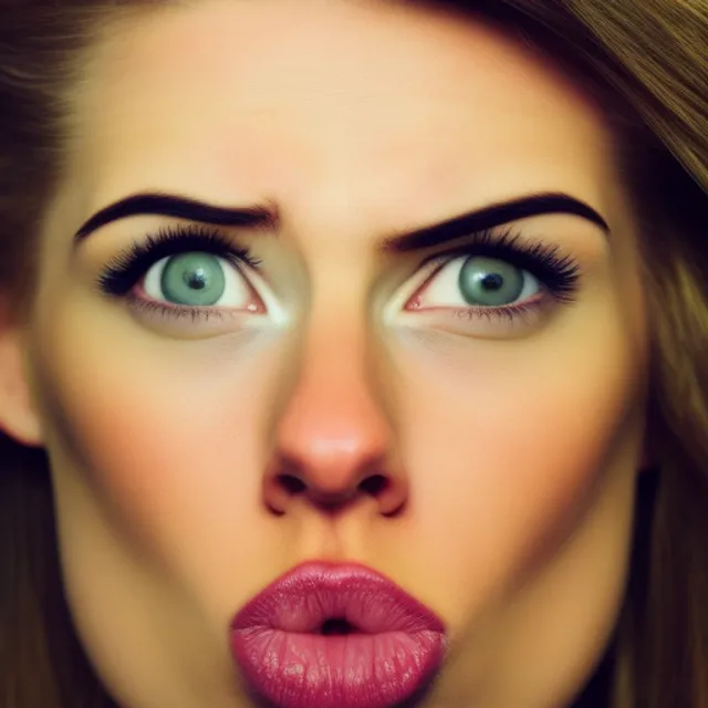 a beautiful woman with a surprised look on his face. forehead, face, nose, cheek, skin, head, lip, chin, eyebrow, hairstyle