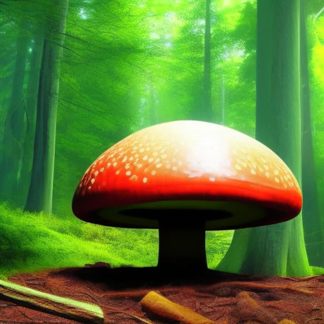 a giant mushroom with a little cap on top in a forest