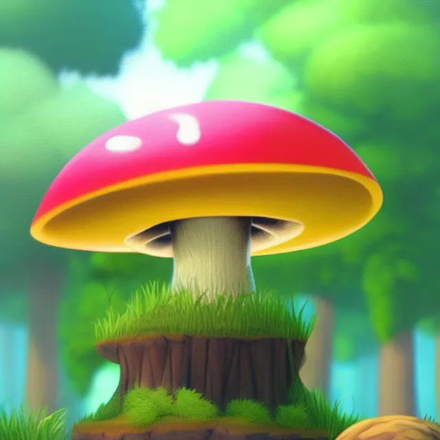 a giant mushroom with a little cap on top in a forest