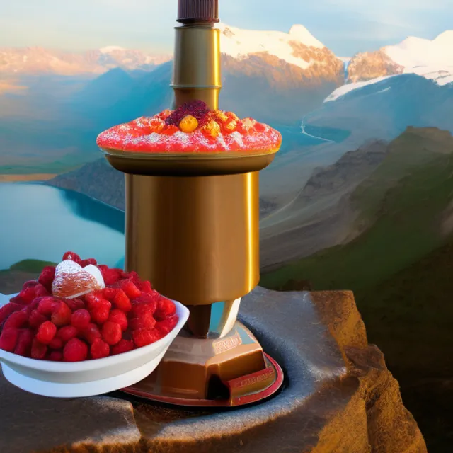 a mountain top with a chocolate fountain