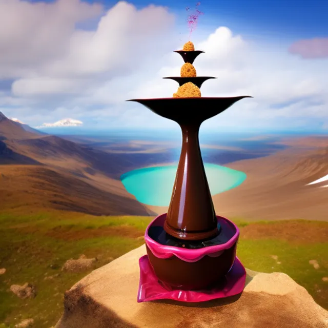 a mountain top with a chocolate fountain