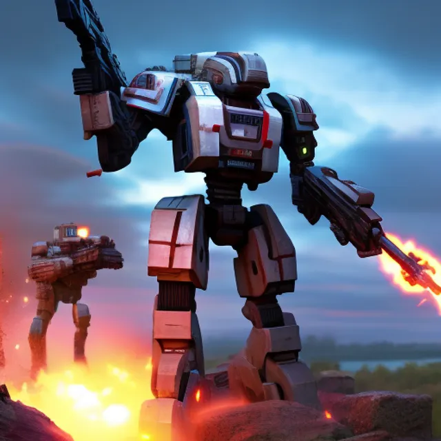 mdjrny-v4 Create a dynamic poster art featuring a Titanfall Monarc Mech in the midst of a battle, firing a salvo of rockets from his shoulder mounted rockets. The scene should be highly detailed and rendered using Unreal Engine 8k and HDR. The mech should be the centerpiece of the composition, with a dramatic pose and intense facial expression. The rockets should be depicted in mid-flight, with fiery trails behind them. The overall color scheme should be bold and striking, with a focus on contrasting hues.
To achieve the level of detail required for this piece, use Octane Render, an award-winning GPU-based rendering engine known for its ability to produce photorealistic results. Take advantage of its advanced features to create textures, lighting, and shading that enhance the overall realism of the image.