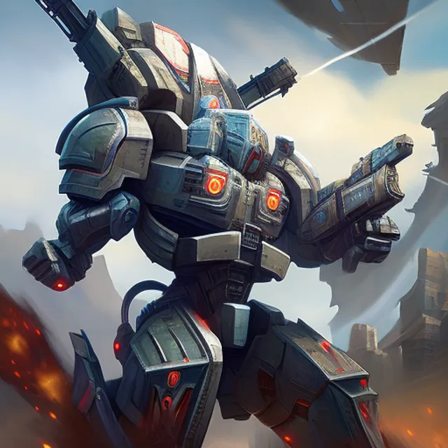 “mdjrny-v4 Create a dramatic and highly detailed poster art featuring a Titanfall Monarc Mech in the midst of a battle, firing a salvo of rockets from his shoulder mounted rockets. The Diablo 3 class character should be the centerpiece of the composition, with a dramatic pose and intense facial expression. The rockets should be depicted in mid-flight, with fiery trails. swap out the mech for a Diablo 3 class character”