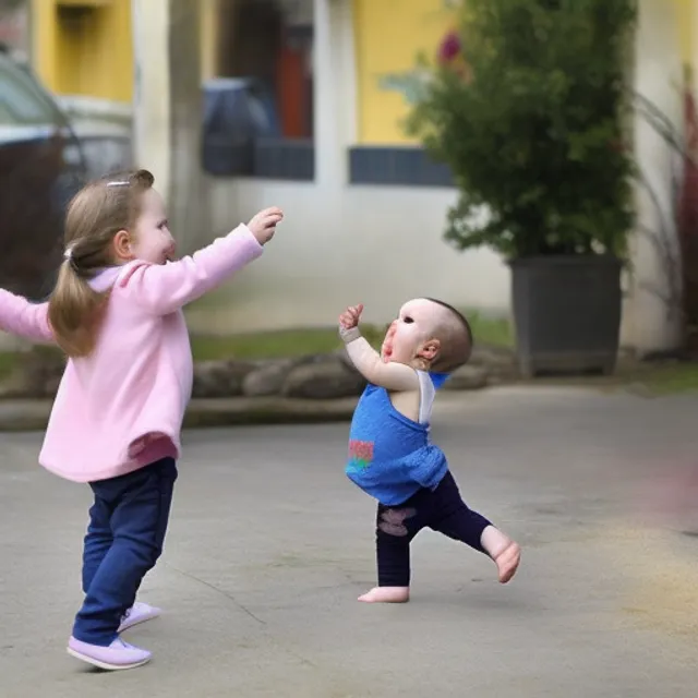 Baby dancing to "Put On A Happy Face". Add a child in a tutu and eyepatch, holding a spinning top.