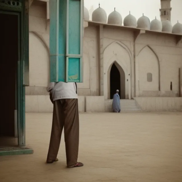 “an older man standing in front of a mosque. Made him cry if in comic book format. make him cry if in comic book format”