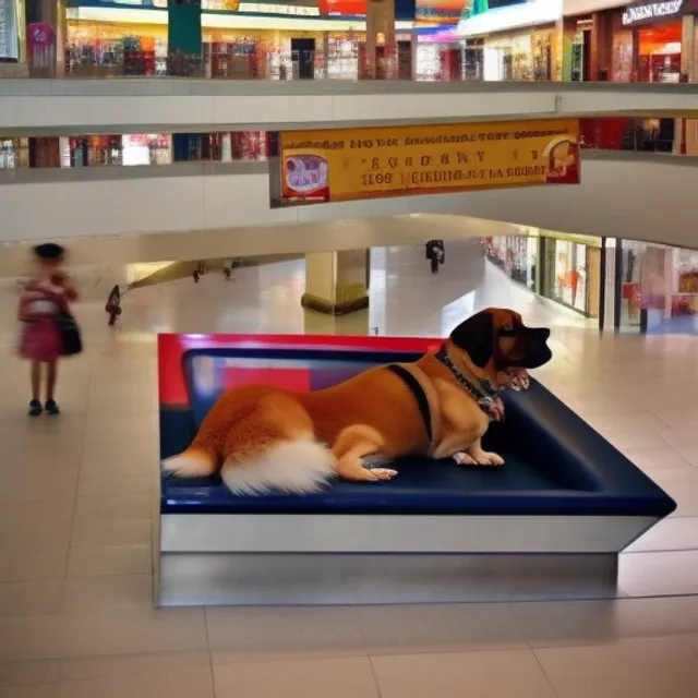 dog in shopping mall