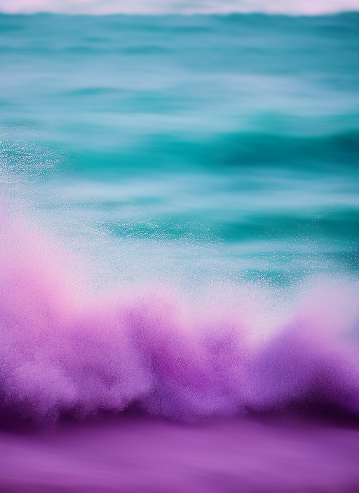 Ocean waves crashing colorfully against the beach, aqua purple, art station, canon 50mm f/1.4