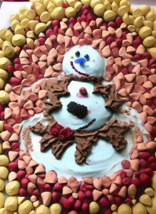 a snowman made of chocolate ice cream, fantasy painting, intricate details