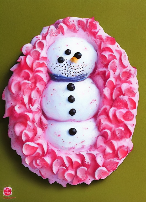 a snowman made of strawberry ice cream, fantasy painting, intricate details