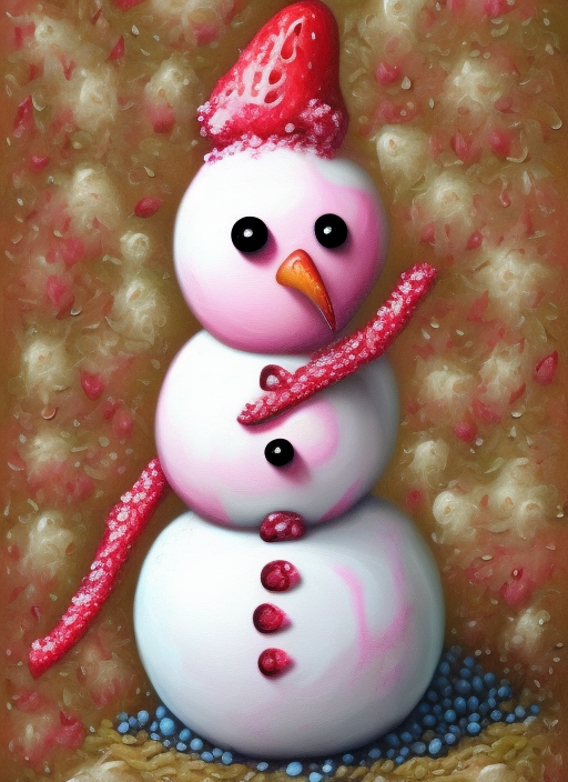 a snowman made of strawberry ice cream, fantasy painting, intricate details