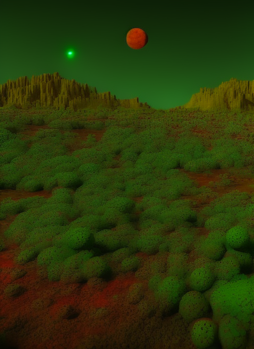 alien landscape with lunar eclipse over craters with colorful alien succulent plants, bioluminescent, detailed 3d render