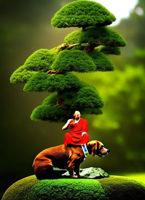 buddhist monk dog was a bonsai tree as thought bubbles