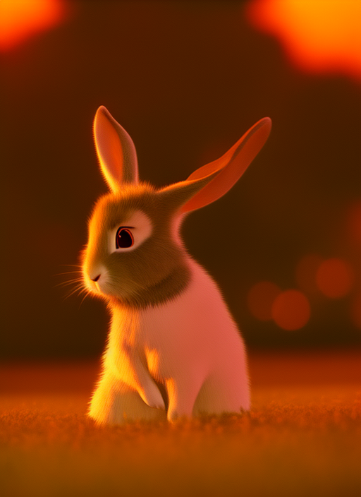 rabbit, painting, very cute, furry, cute ears, in style of studio ghibli, golden hour