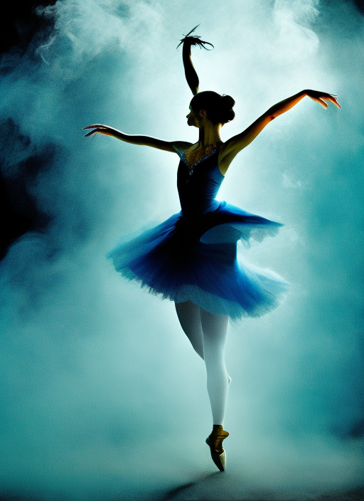 a dancing ballerina in whirling blue smoke