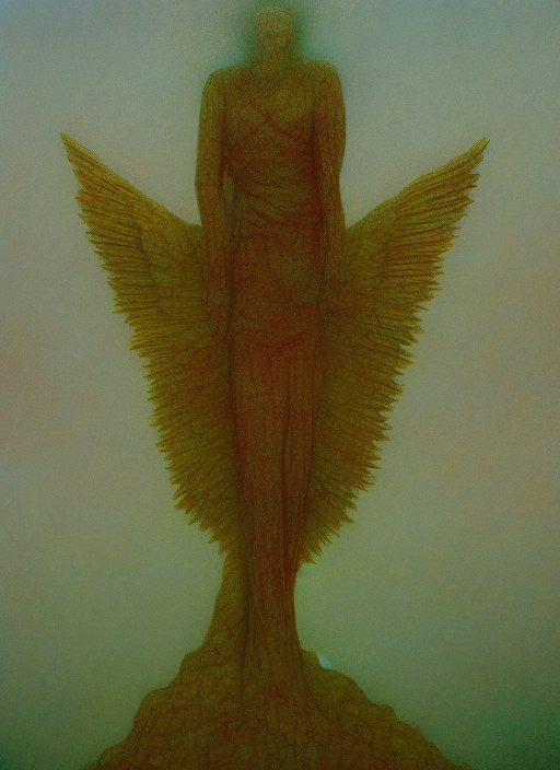 angel wings holding an ak, beksinski